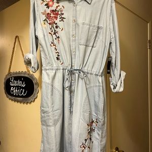 a.n.a Large denim dress with floral detail. Never worn, tags still on.